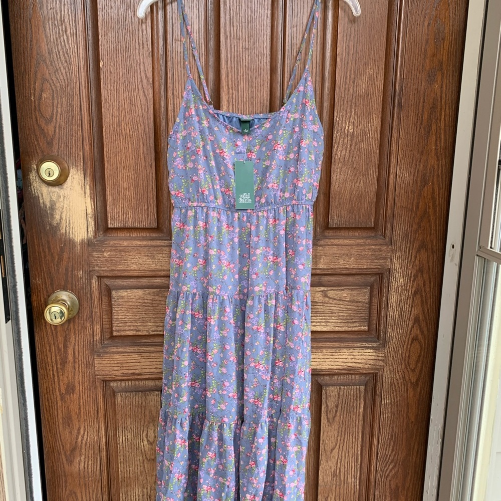 NWT Wild Fable purple floral tiered midi dress - Picture 4 of 12